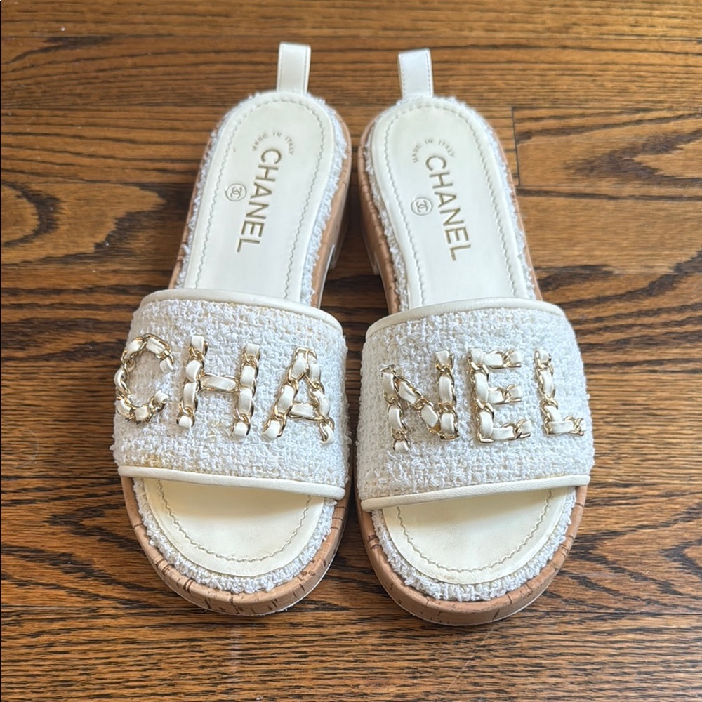 Chanel Cream Slide Sandals